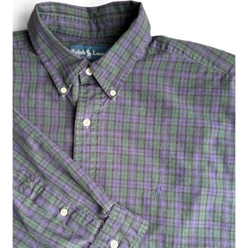 VTG Ralph Lauren Yarmouth Button Down Cotton Mens XL 17 32/33 Plaid Pony